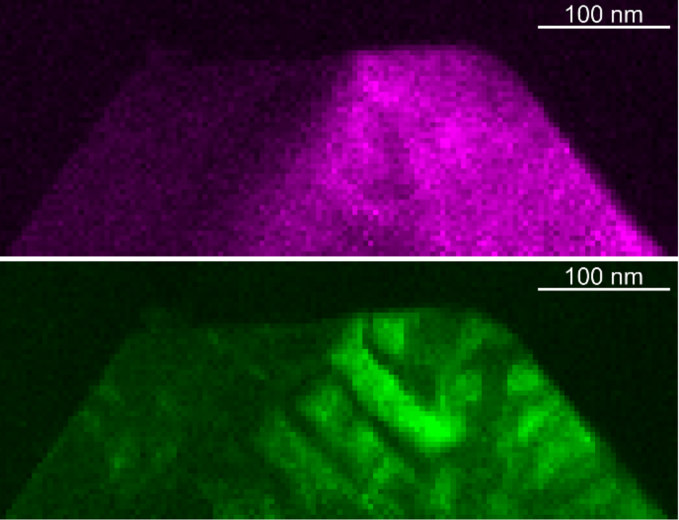 Scanning electron diffraction images of defect domains
